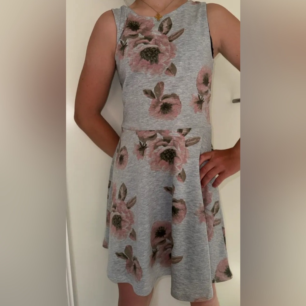 H&M Gray and Pink Floral Kids Dress